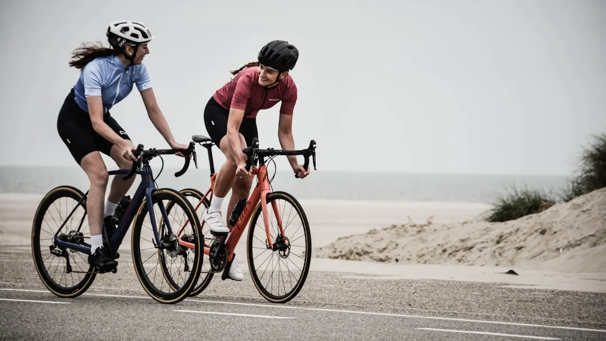 Cyclist riding on a paved path